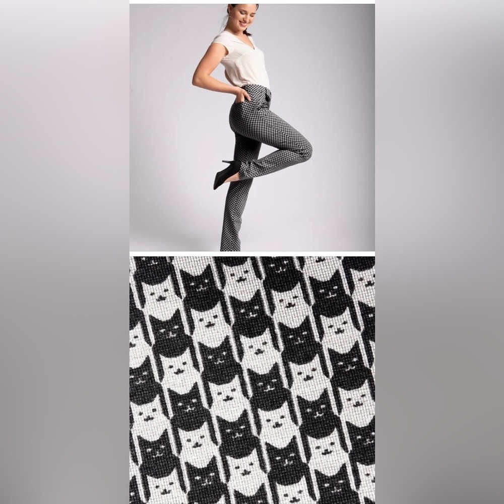 Betabrand “Catstooth” Cat Print White and Black Skinny Dress Pant/Yoga Pant